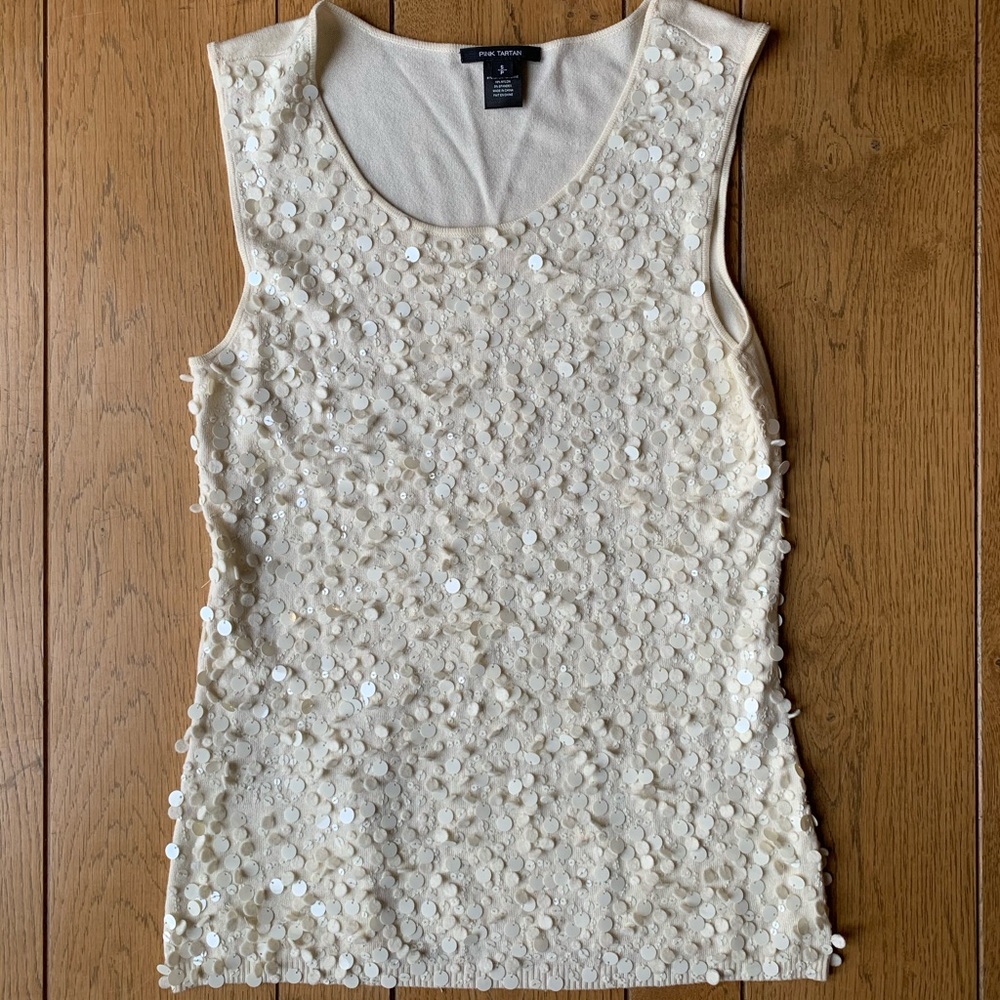Pink Tartan Sequined Sweater Tank Top